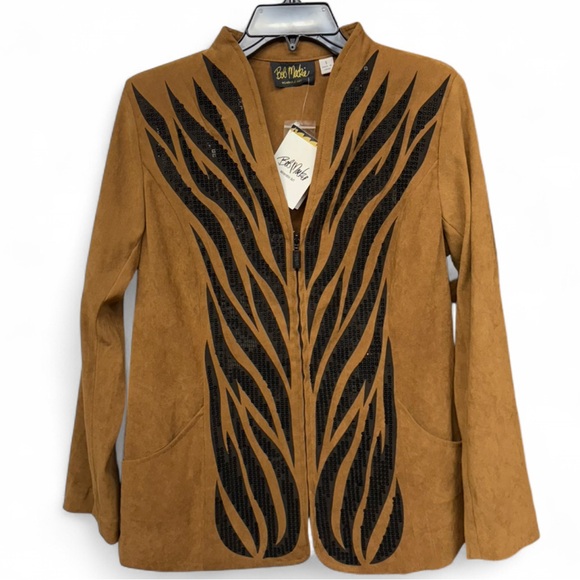 Bob Mackie Jackets & Blazers - Bob Mackie Wearable Art Faux Suede Front-Zip Jacket with Sequin Detail